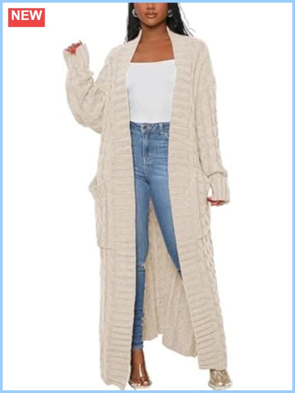 Long Maxi Cardigan Open Front Cable Knit Sweater Coat